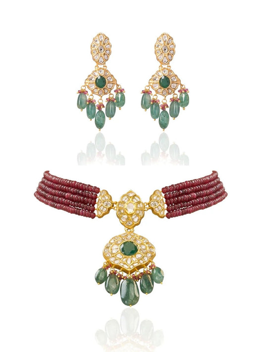 Alya  & Aavya Polki Bead Choker Set