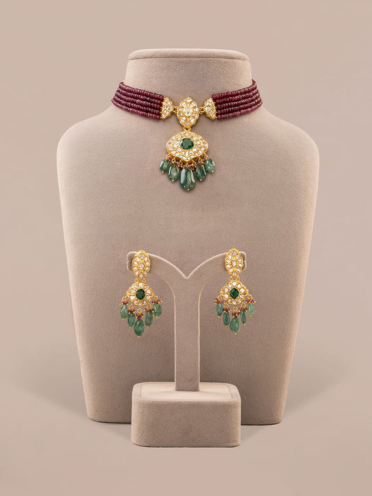 Alya  & Aavya Polki Bead Choker Set