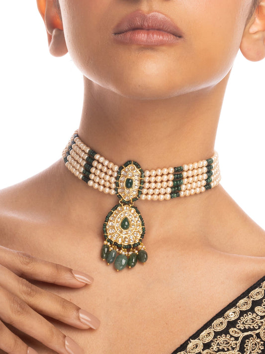 Azure Polki Bead Choker