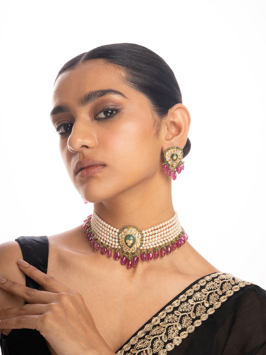 Serena & Lucia Polki Bead Choker Set