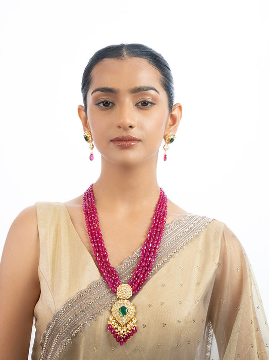 Ruhaab & Masya Polki Bead Pendant Set