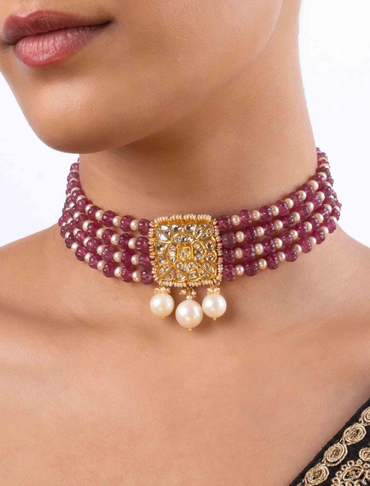 Karvi Polki Bead Choker