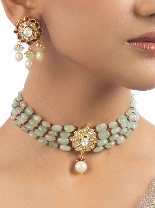 Kartika & Nidra Polki Bead Choker Set